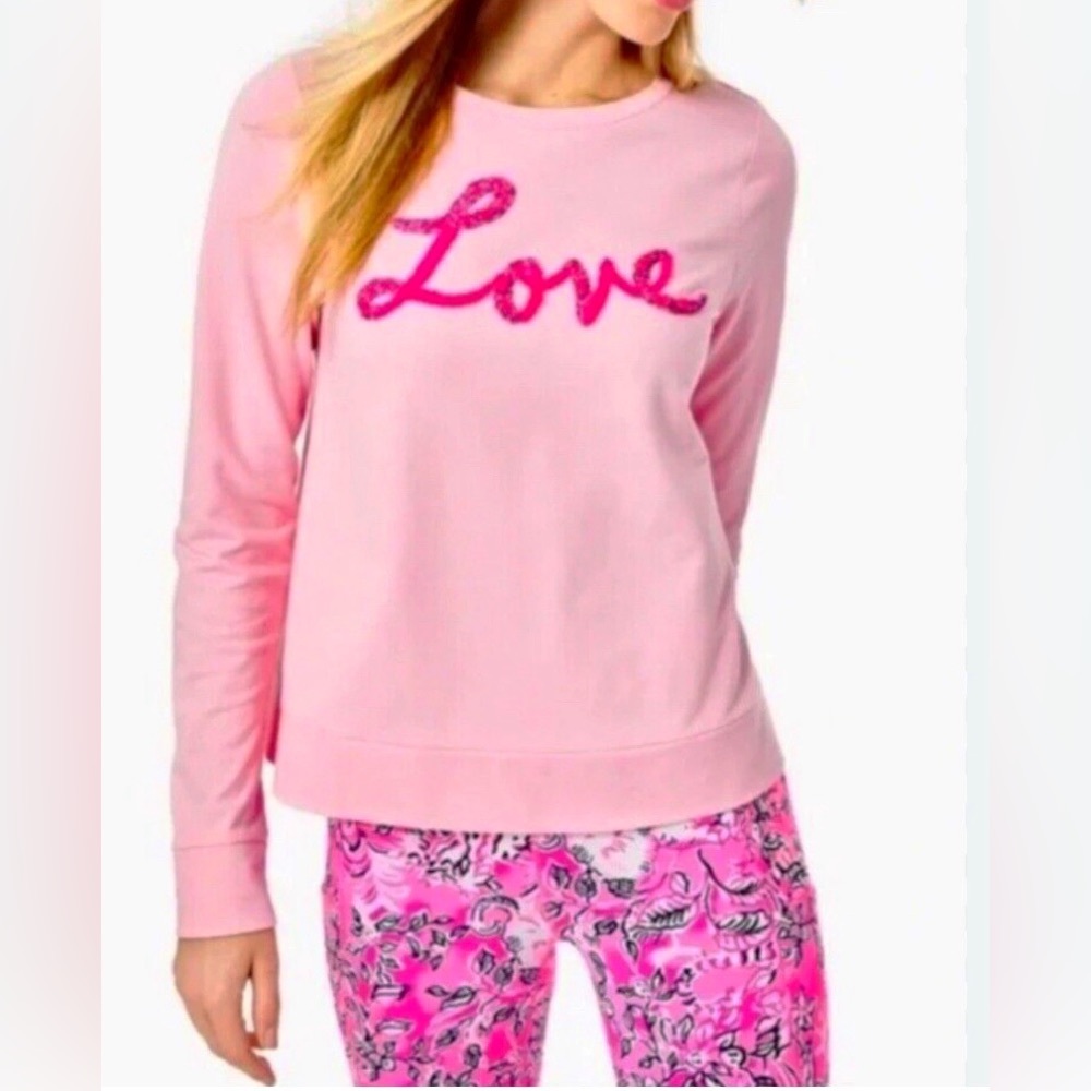 Lilly Pulitzer Rami Sweatshirt Love Graphic Sz L Pink Blossom Embellished